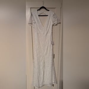 NWT Lulus Your Hand in Mine White Lace Flutter Maxi Wedding Bridal Dress 3X